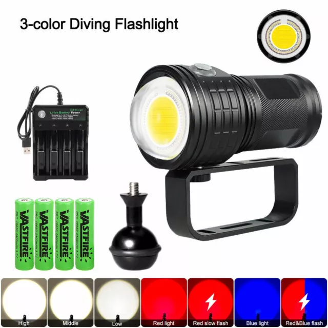 Underwater 80m 10000 LM COB LED Diving Flashlight Photography Video Fill Light
