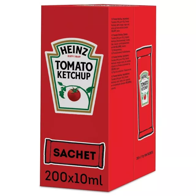 Heinz Tomato Ketchup Sachet,Jede Packung enthält 200 Einzeldosisbeutel à 10ml