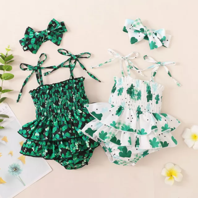 1st St Patricks Day Baby Girls Bodysuit Tutu Skirt & headband Outfit Set