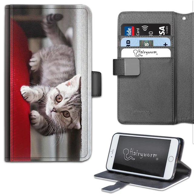 Gris Chaton Chat PU Cuir Portefeuille Téléphone Étui ; Côté Clapet Housse