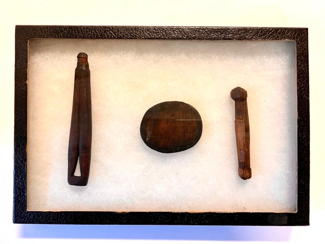 Original Alaskan Eskimo Wooden Artifacts; 19th Century In Ryker Case-Qty 3-Lot 2