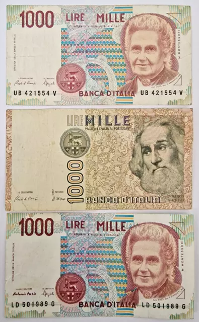 Lot of 3 X 1000 Lire from Italy #3