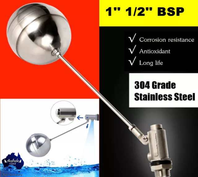 1" 1/2" Bsp Stainless Steel Float Ball Valve  Automatic Water Trough Cattle Au
