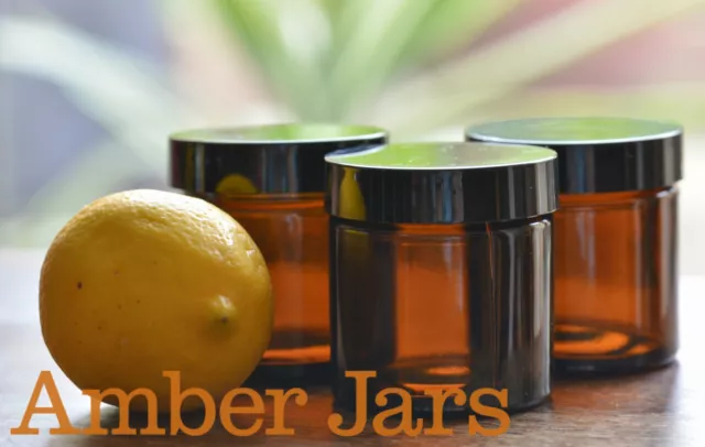 4 x 60ml Amber Glass Jars black Wadded Lid - FREE POST creams, candles, spices