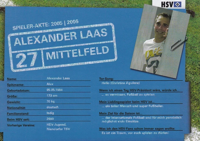 ALEXANDER LAAS HAMBURGER SV HSV 2005/06 1. Karte Fehldruck AK orig