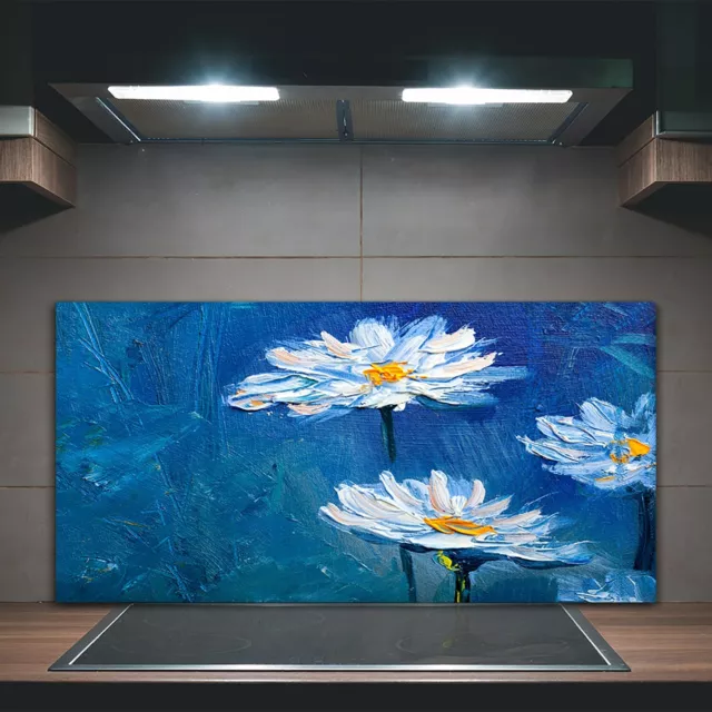 Kitchen Splashback Toughened Glass 100x50 painting flowers blue daises