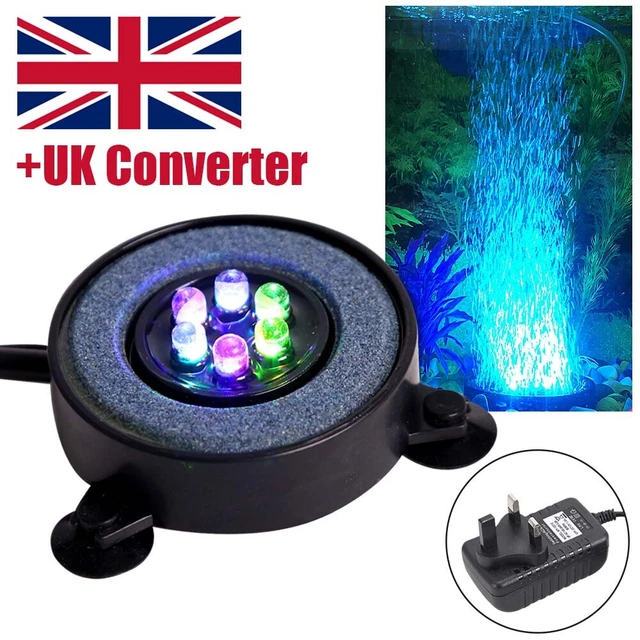 LED Aquarium Light Fish Tank Bubble Pump Round Air Stone Disk Color Changing UK