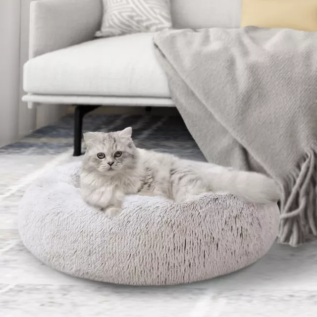 Round Dog Beds Calming Donut Cuddler Cozy Soft Faux Fur Cat Beds 24 Inches