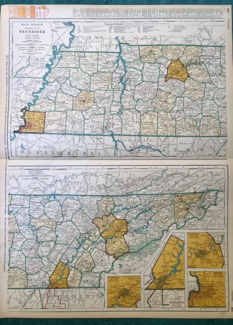 Huge Vintage TENNESSEE Commercial Business Map, Railroads, Detailed, Color, Nice