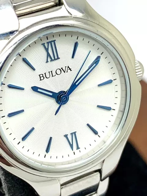 Bulova Women's Watch 96L215 Quartz White Dial Blue Hands Silver Stainless Steel