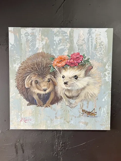 Original Painting Newly Wed Hedgehogs. Rare One Of Kind 24x24 Susanne Rende