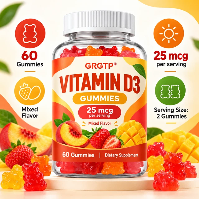 VITAMIN D3 GUMMIES 60pcs - 25mcg Bone Teeth Immune Health Support Mixed ...