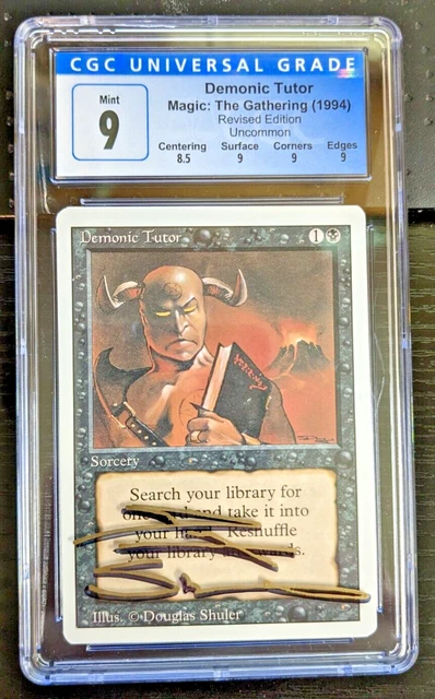 MTG REVISED EDITION Demonic Tutor GRADED 9 & CASE SIGNED BY DOUG - OFFERS?