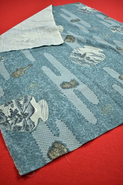 Vintage Japanese Kimono Fabric Wool Antique Boro Kusakizome Dyed 23.2"/TH16/60