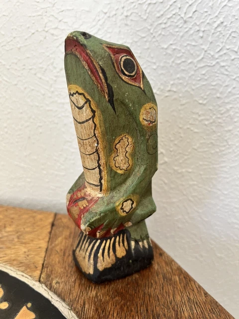 Folk Art Wooden Hand Carved Frog Painted Green