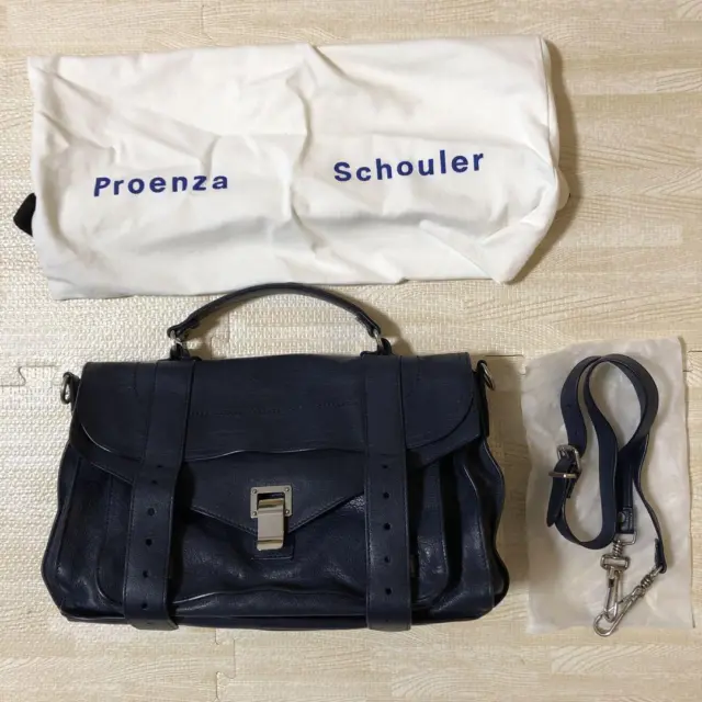 Proenza Schouler PS1+ Dark Navy Grained Leather Strap Shoulder Bag Women Ladies