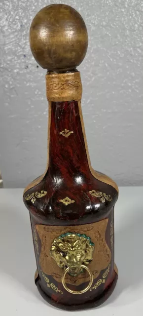 Leather Wrapped Wine Bottle Decanter  Vintage Italy