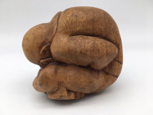 Weeping Buddha Vintage Carved Solid Wood Sculpture 4" Monk Yogie Buddhism