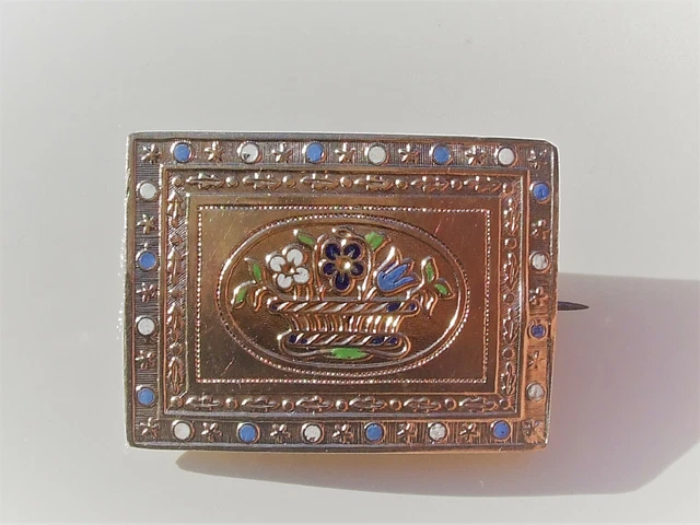 BELLE BROCHE ANCIENNE MILIEU XIXème en OR 14K 585 et ARGENT / ANCIEN FERMOIR !