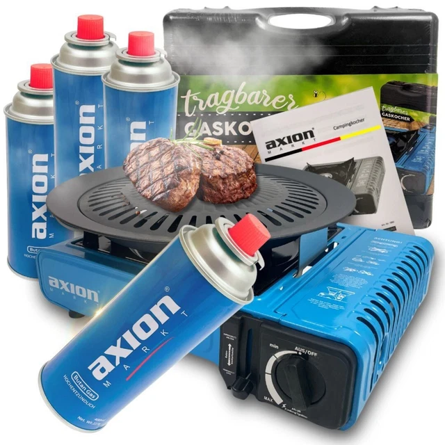 Gaskocher Campingkocher Camping Set mit Grillplatte und 4 Gaskartuschen Outdoor