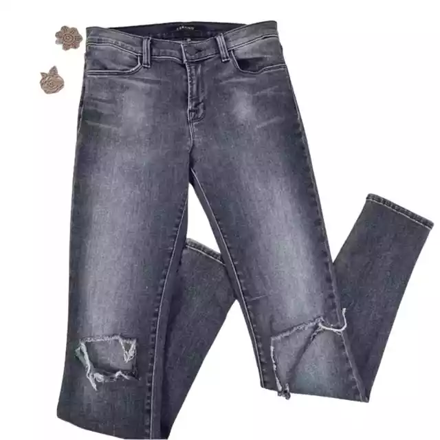 J Brand Super Skinny Jeans in Nemesis Sz 27 Mid Rise Distressed Stretch Denim 2