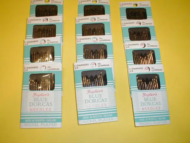 12 Pkgs of 12 Cotton Darners, Embroidery, Hemming, Hand Sewing Needles Size 3/9