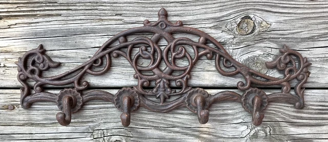 Cast Iron Victorian Short 4-Hook Wall-Mount Coat Rack Holder