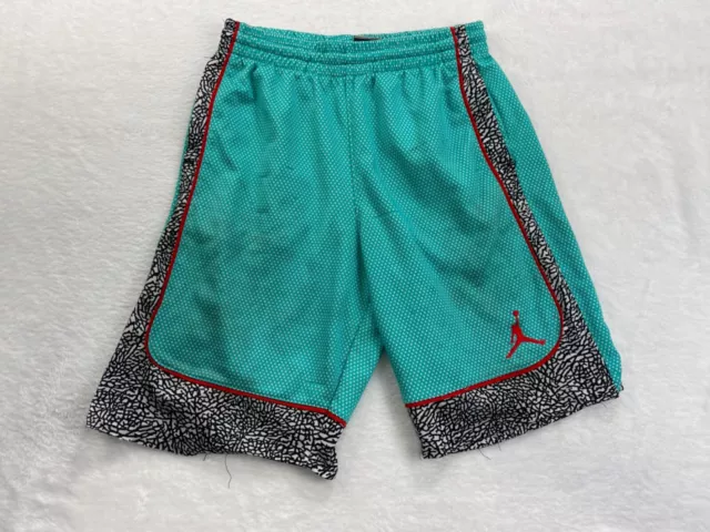 Jump Man Nike Dri Fit Basketball Shorts Boys Size Large Teal Elephant Print -