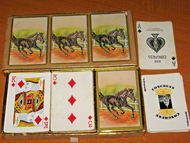 VTG Congress 606 Playing Cards Samba 3 Pack Canasta Black Stallion Horse Running