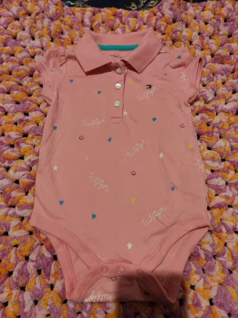 Tommy Hilfiger Baby Size 12 Months 1 Year Pink Polo Shirt Button Up One Piece