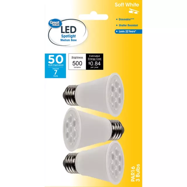 LED Light Bulb, 7W (50W Equivalent) PAR16 Lamp E26 Medium Base, Dimmable 3-Pack
