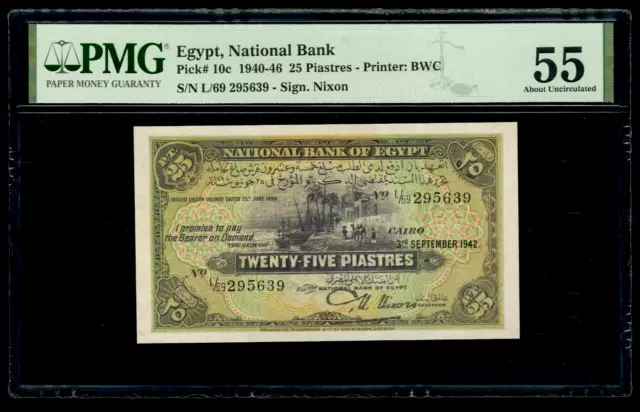 Egypt- 1942 - 25 Piastres - P-10c - PMG Graded AUNC 55