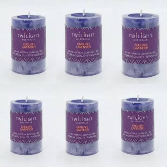 6x Scented Pillar Candle Purple Candles English Lavender Candle 5x7.5cm Bulk