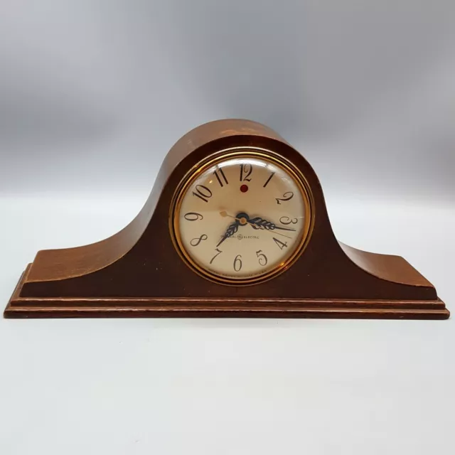 General Electric Model GE 3H06 12" Wood Camelback Mantle Clock WORKS Vintage