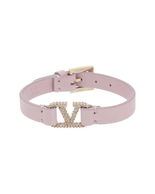 Valentino Vlogo Leather Bracelet Women's Pink