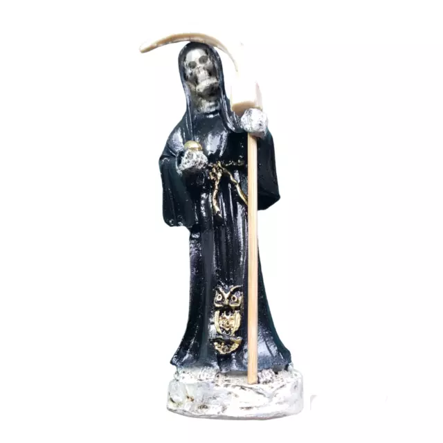 5" Estatua De La Santa Muerte Black Negra Holy Death Mexico Fixed Cured Statue