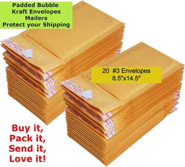 Mailers 20 #3 8.5X14.5 Kraft Paper Bubble Padded Envelopes Mailers Case 8.5"X14.