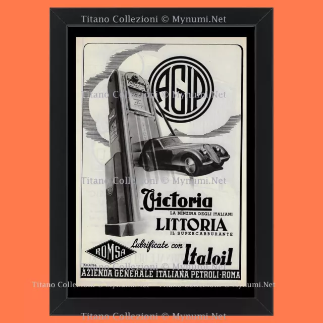 Anni ' 30  * Pubblicità Originale "Agip, Victoria la Benzina degli Italiani, Lit