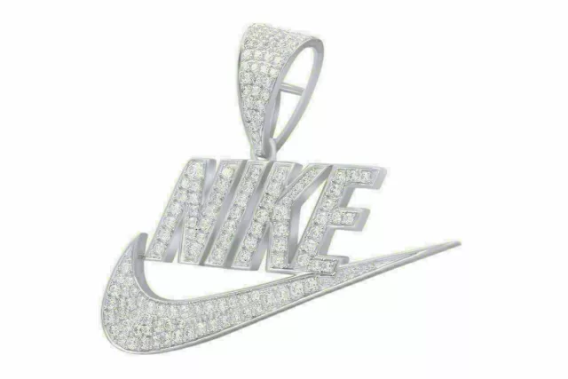 1 Ct Round Simulated Diamond "NIKE" Custom Name Charm Pendant 14K White Gold FN