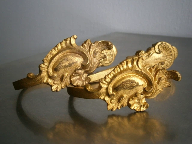 Paire D'embrasses De Rideaux 19ème Rocaille Bronze Doré - Crochet Porte-manteau Déco