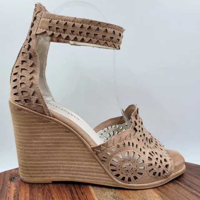 Jeffrey Campbell Del Sol Sandals Women's 8 Brown Tan Suede Wedge Ankle Strap Zip