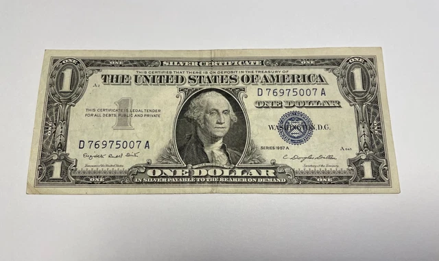 1957A One Dollar Circulated Silver Certificate Note - $1 U.S. Bill