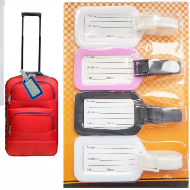 4 ID Luggage Tags Label Attachable Identifier Suitcase Travel Holiday Display