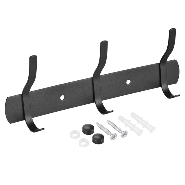 Coat Hook Rack Wall Mounted with 3 Hooks Hook Rail Wall Hangers Black