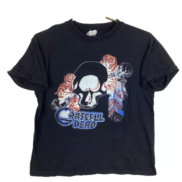 Vintage Grateful Dead T-Shirt Medium Skull and Roses Black 70s Band Tee