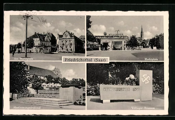 AK Friedrichsthal /Saar, Am Marktplatz, Abstimmungsdenkmal, Villlinger-Brunnen