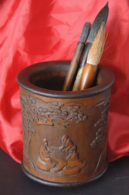 Old Chinese Bamboo Bitong / Scholar Brush Pot …beautifully hand carved