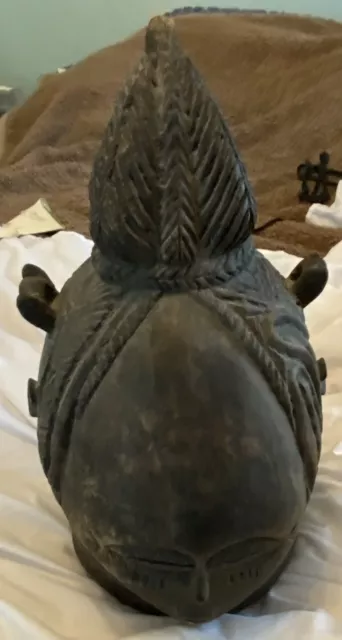 Large Vintage African Tribal Art Helmet Mask 14" Hand Carved Wood