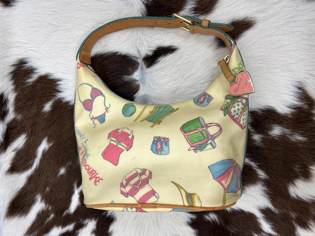 Y2K Dooney & Bourke Beach Themed Yellow Canvas Printed Mini Duffle Bag