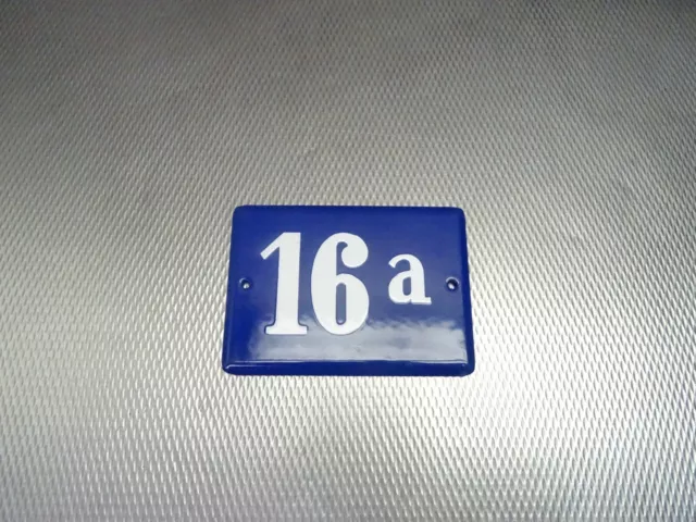 altes Email Hausnummer Schild Nr. 16a  Emailschild gewölbt 15x10,5 cm in blau